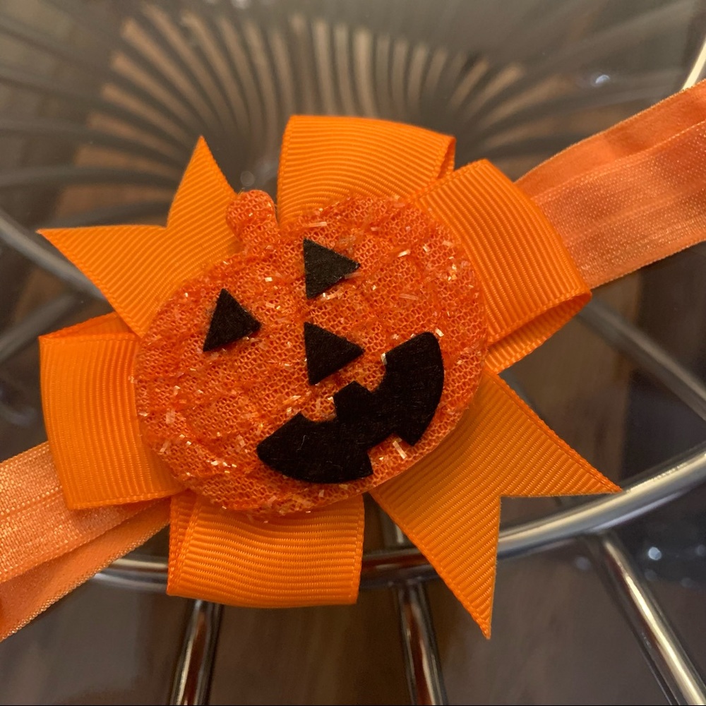 Orange sparkly pumpkin baby headband